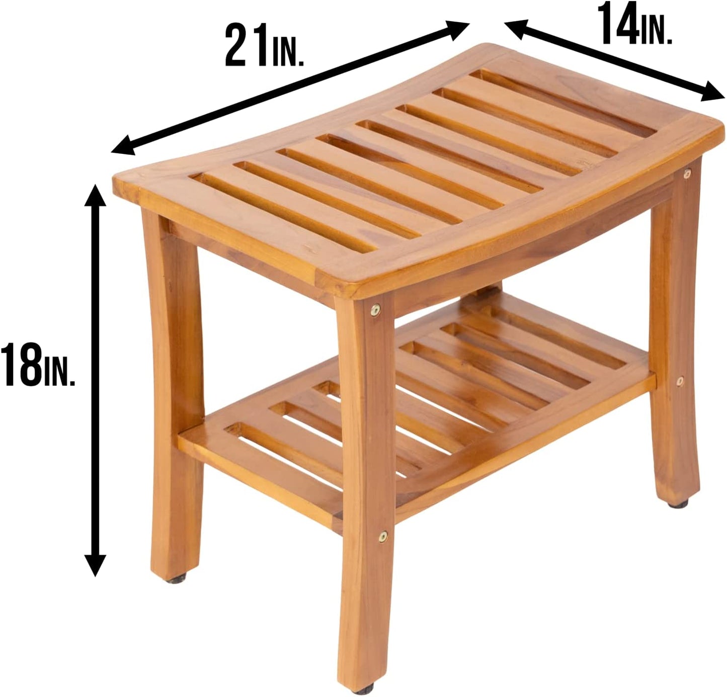 Teak Waterproof Bench - Indoor Outdoor Wood Bench with Shelf, Shower Bench for Elderly, Indoor and Outdoor, Patio, Garden, Spa