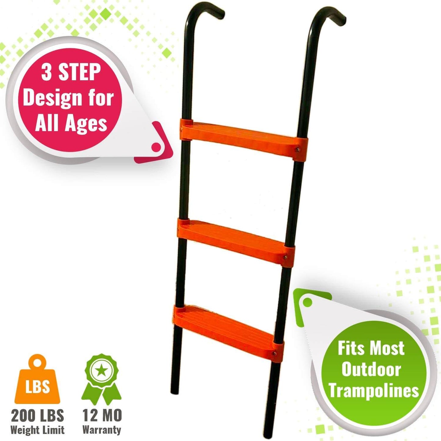 Bounce Master Trampoline Ladder - 3 Step Wide Universal Trampoline Ladder for Kids - Trampoline Accessories - Powder Coated & UV Treated Trampoline Steps for All Weather Exposure - Sturdy & Safe Design