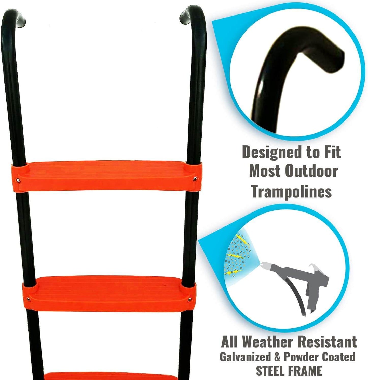 Bounce Master Trampoline Ladder - 3 Step Wide Universal Trampoline Ladder for Kids - Trampoline Accessories - Powder Coated & UV Treated Trampoline Steps for All Weather Exposure - Sturdy & Safe Design