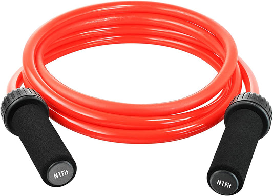 Weighted Jump Rope - (1.5LB) Solid PVC 12mm Diameter for Crossfit and Boxing - Heavy Jump Rope with Memory Non-Slip Cushioned Foam Grip Handles for Fitness Workouts Endurance and Strength Training