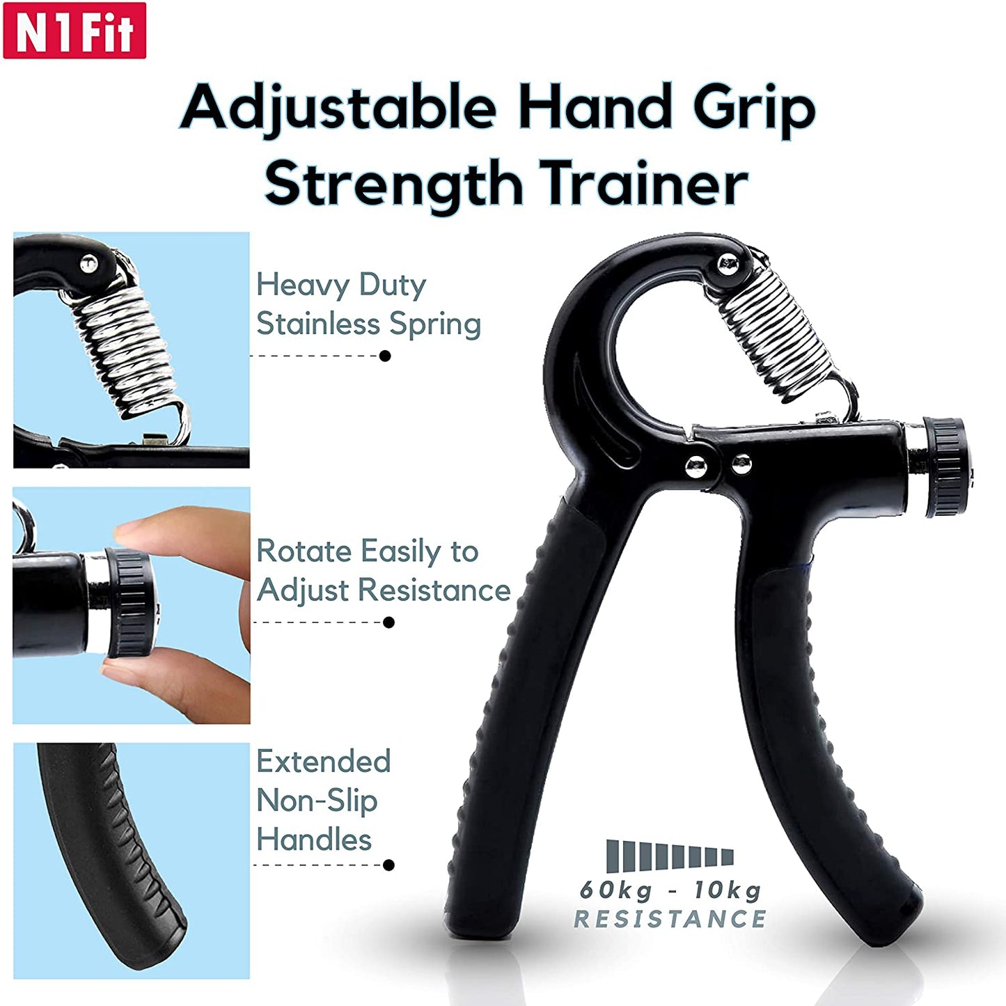 Hand Grip Strengthener Workout Kit (5 Pack) Forearm Grip Adjustable Resistance Hand Gripper, Finger Exerciser, Finger Stretcher, Grip Ring & Stress Relief Grip Ball for Athletes