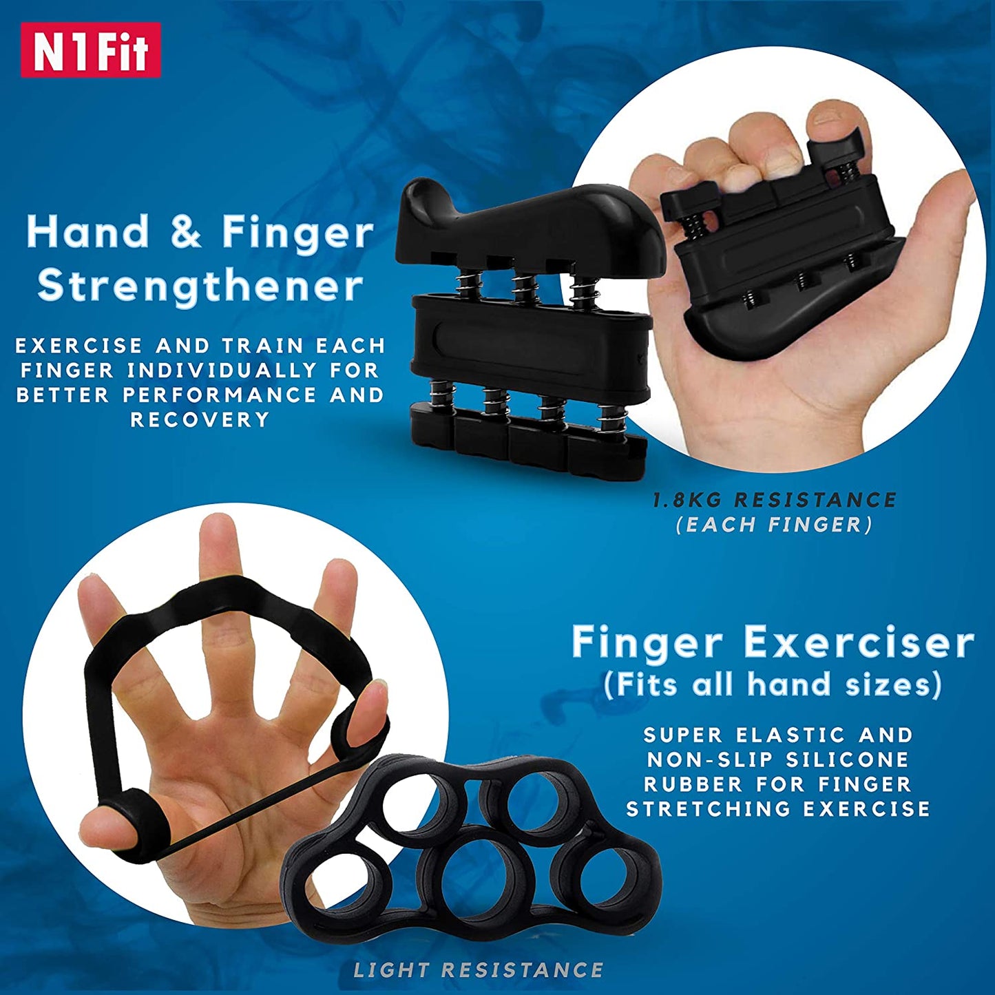 Hand Grip Strengthener Workout Kit (5 Pack) Forearm Grip Adjustable Resistance Hand Gripper, Finger Exerciser, Finger Stretcher, Grip Ring & Stress Relief Grip Ball for Athletes