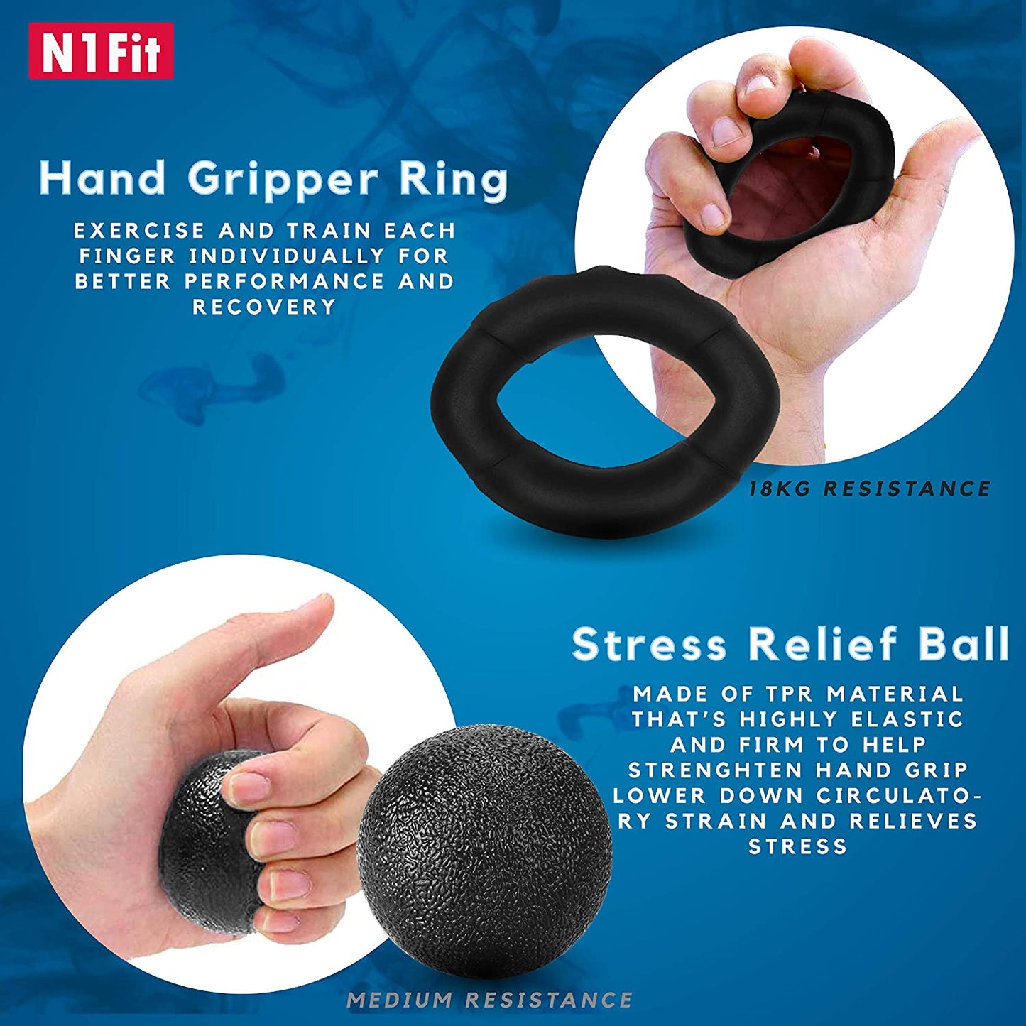 Hand Grip Strengthener Workout Kit (5 Pack) Forearm Grip Adjustable Resistance Hand Gripper, Finger Exerciser, Finger Stretcher, Grip Ring & Stress Relief Grip Ball for Athletes